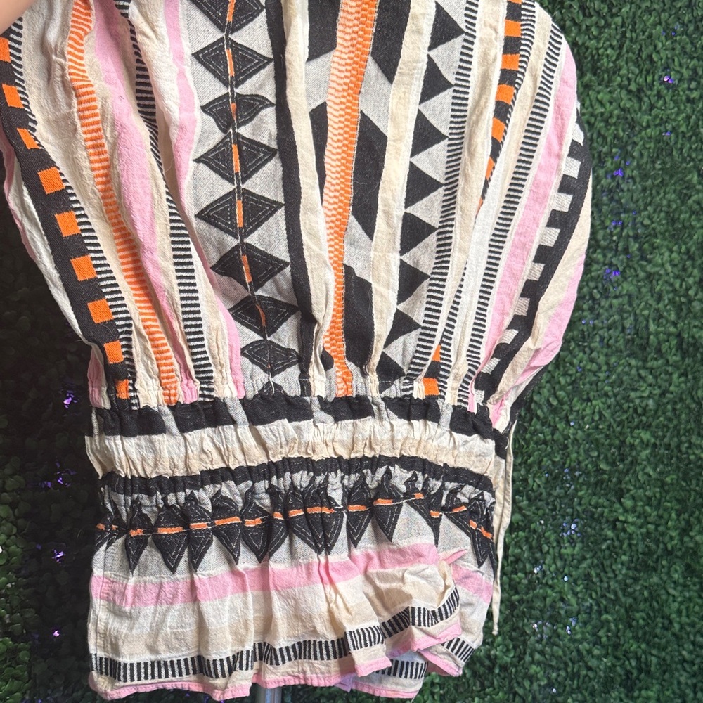 Devotion TWINS Black, Pink, and Orange Geometric Boho Blouse - Picture 5 of 7